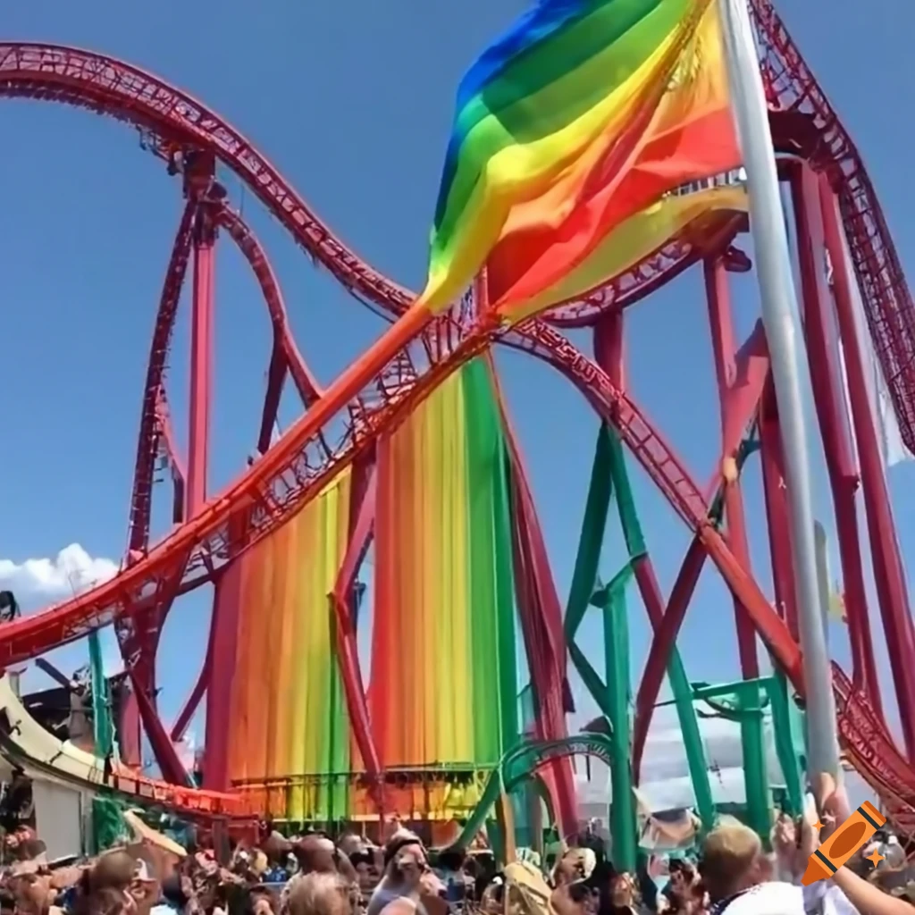 colorful pride parade on a rollercoaster