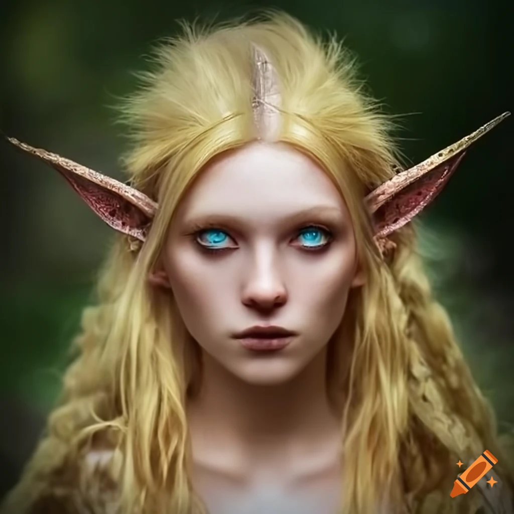 Image of a forest elf with blond hair and gold eyes on Craiyon