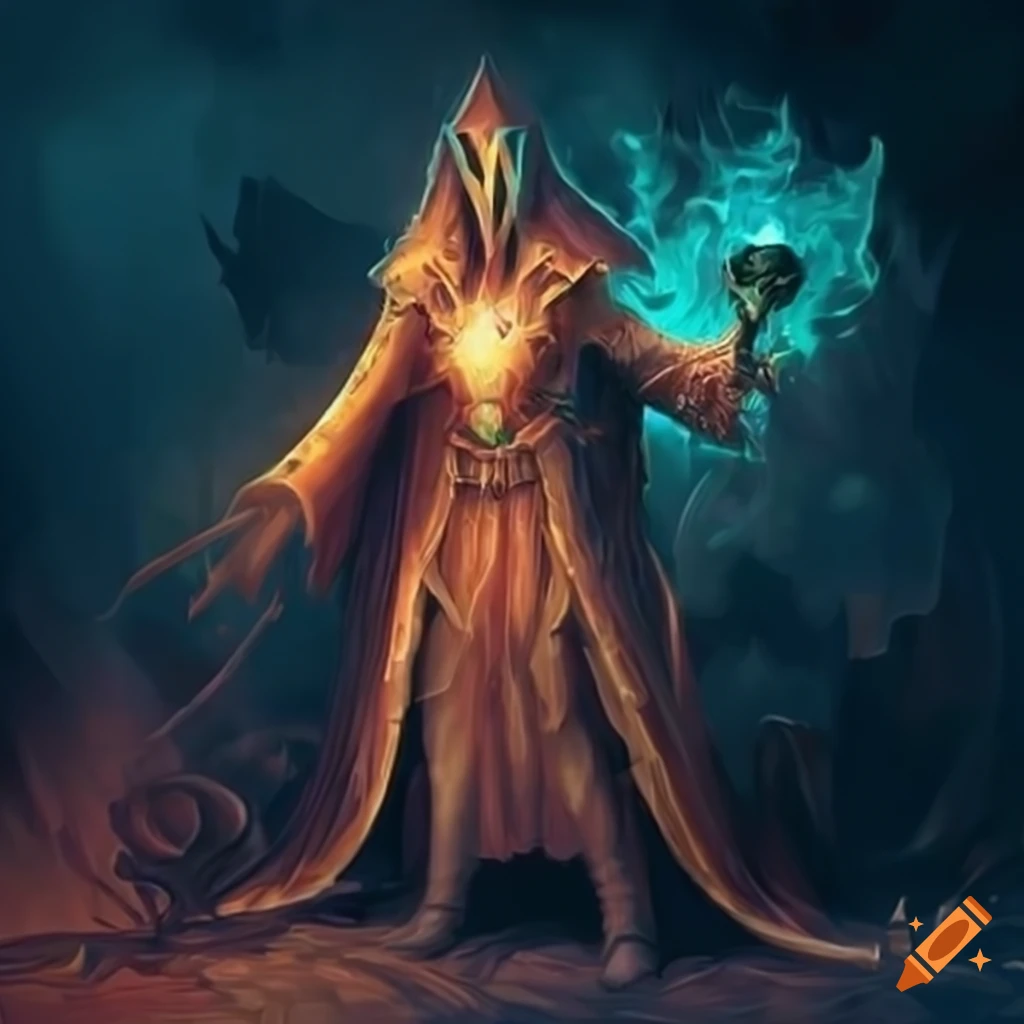 illustration of a fire mage in heroic fantasy setting