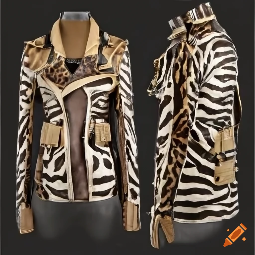 stylish biker emo leather jacket with zebra and leopard print