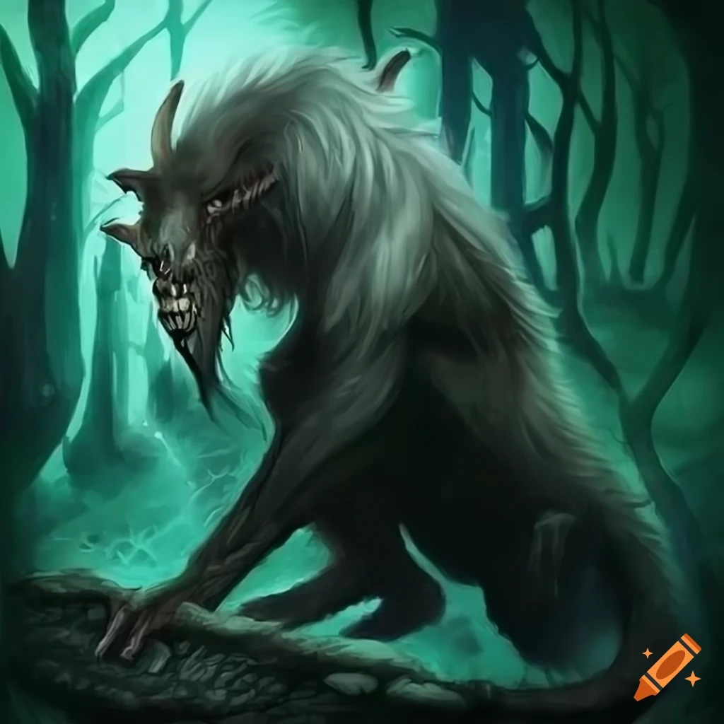 fantasy art of a half-beast healer in a dark forest