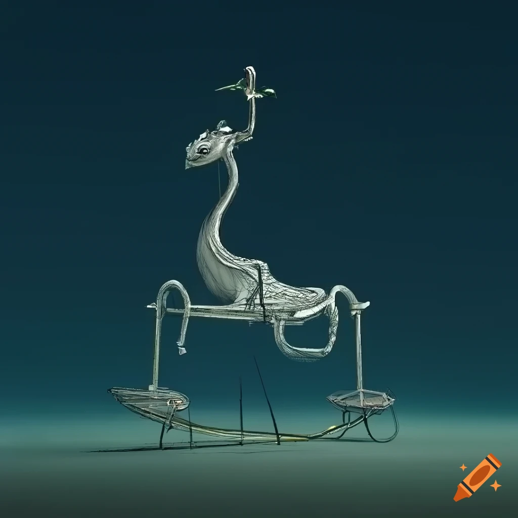 surrealist wireframe sculpture of a rocking horse