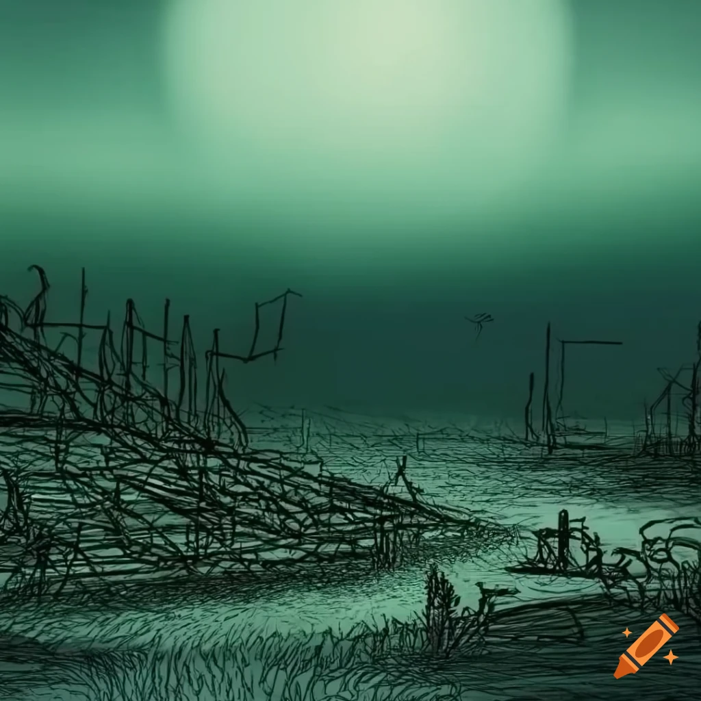 abstract wireframe art inspired by Arthur Rackham and Yves Tanguy