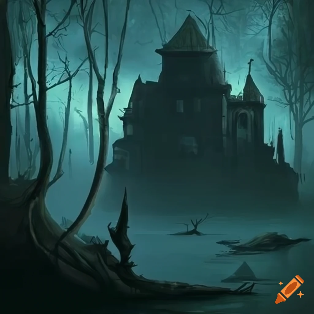 dark cityscape in mysterious forest