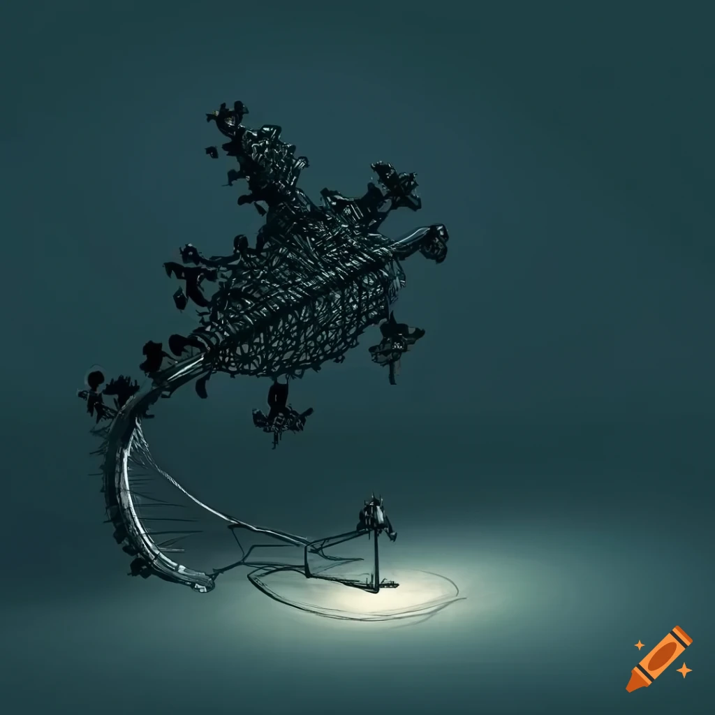 surrealistic wireframe art inspired by Yves Tanguy and Arthur Rackham
