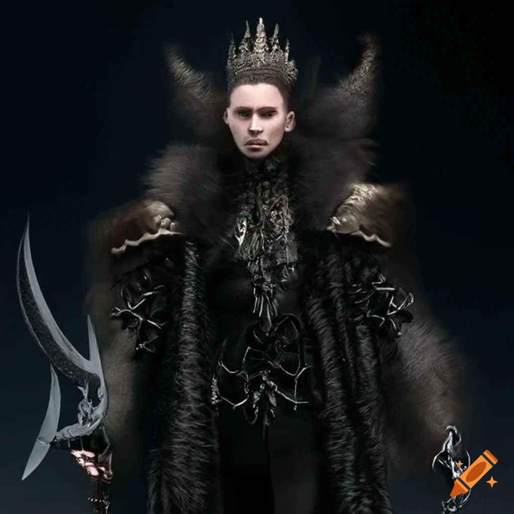 image of a fantasy king in black clothes and fur
