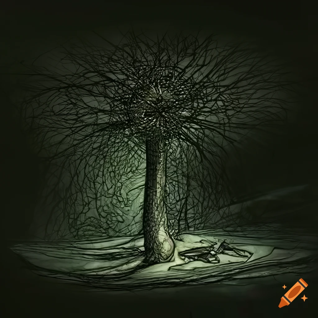 surreal wireframe art inspired by Yves Tanguy and Arthur Rackham