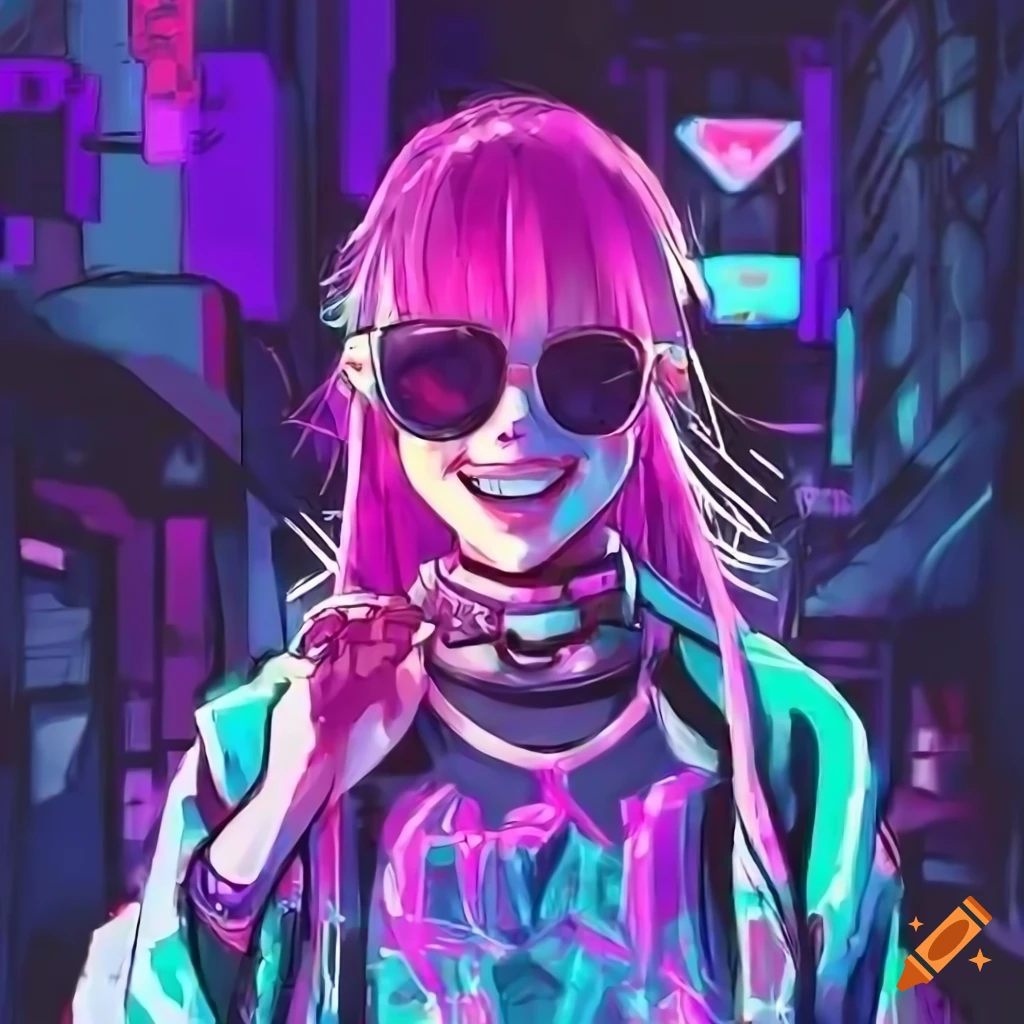 neon cyberpunk gamer girl with a smile