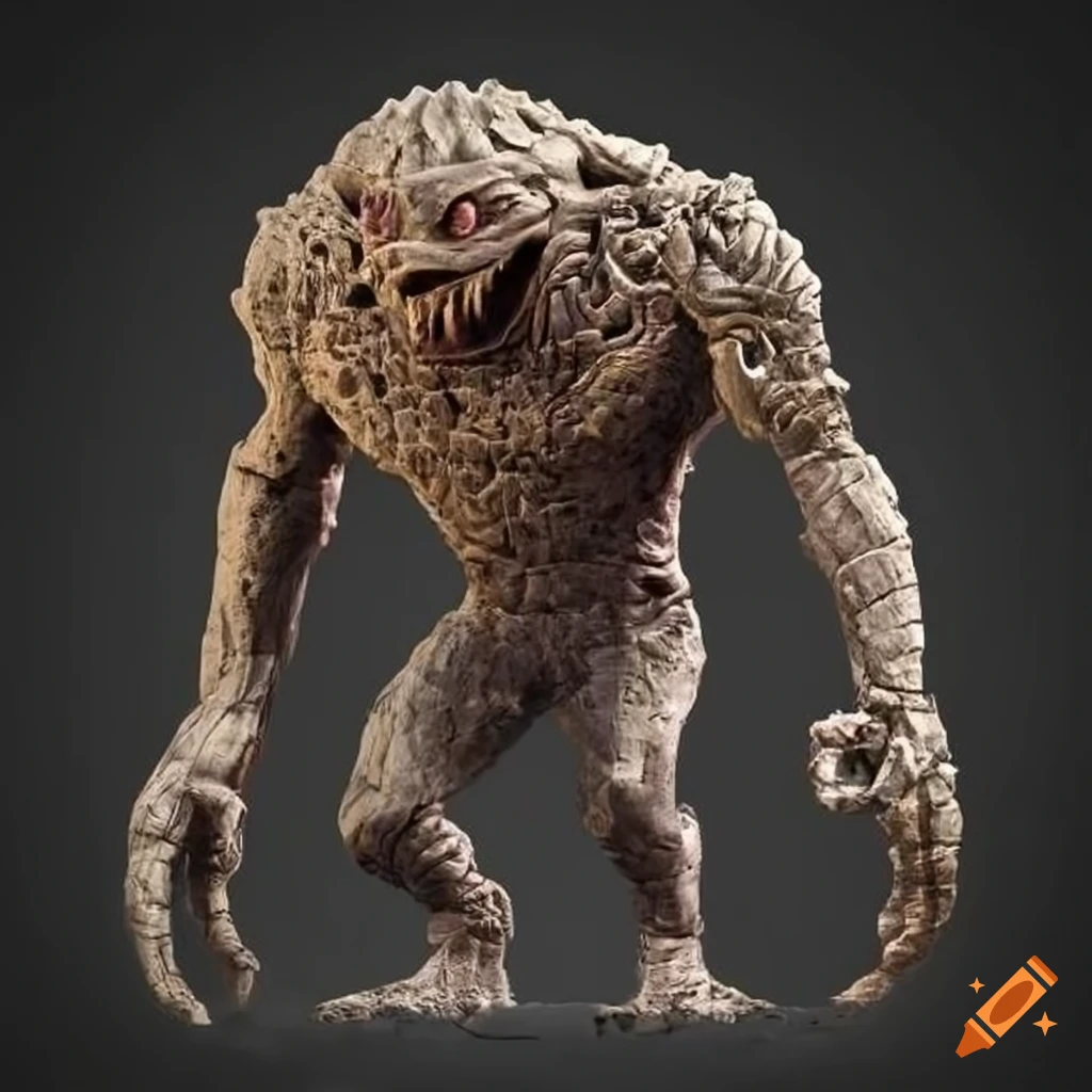sculpture of a troglodytic humanoid made of basalt