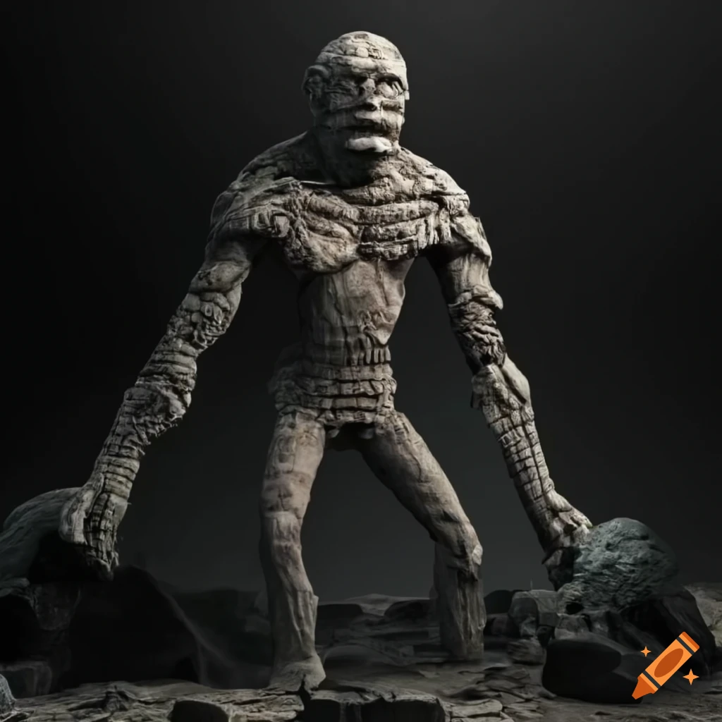 sculpture of a troglodytic humanoid made of basalt