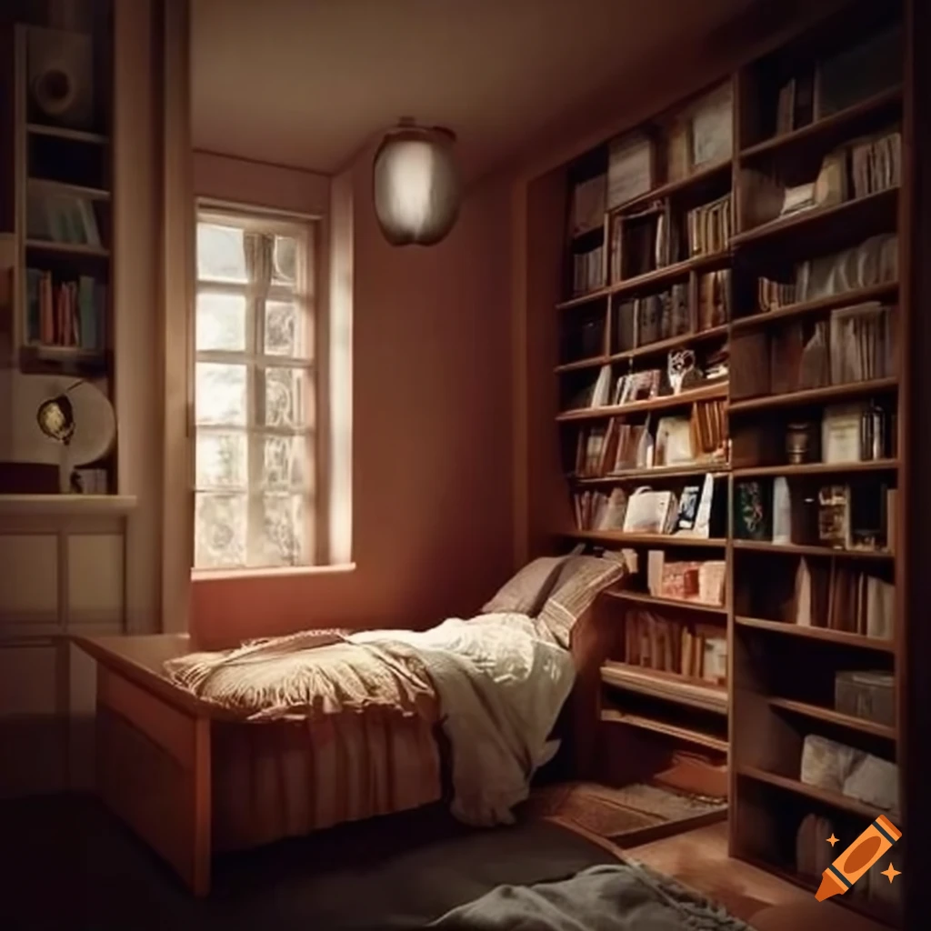 cozy bedroom with bookshelf and bunkbed