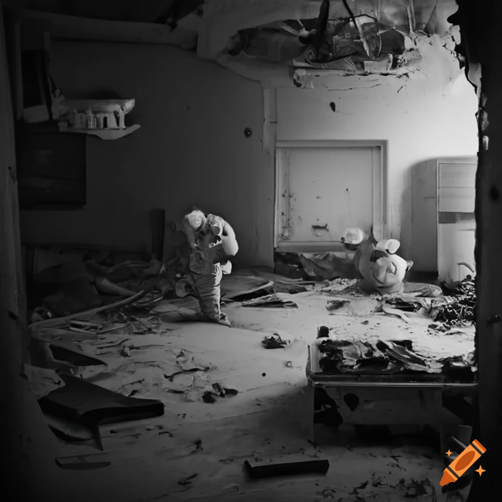 astronaut exploring an abandoned playroom