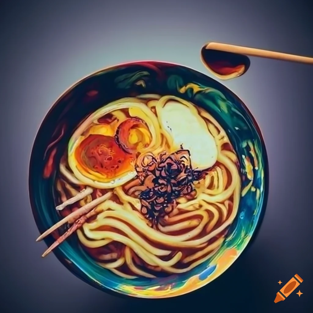 vibrant artwork of steamy bowl of ramen