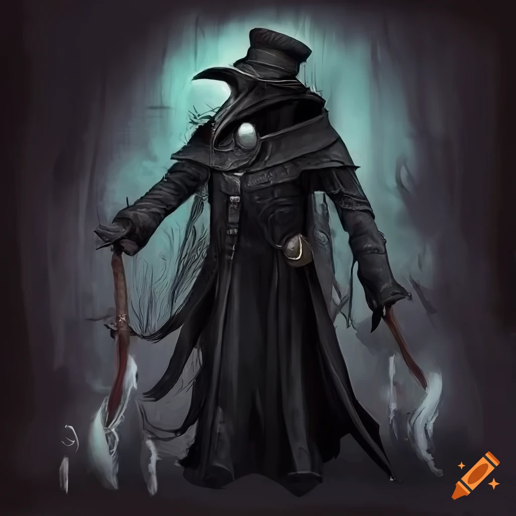 portrait of a mysterious plague doctor in steampunk attire