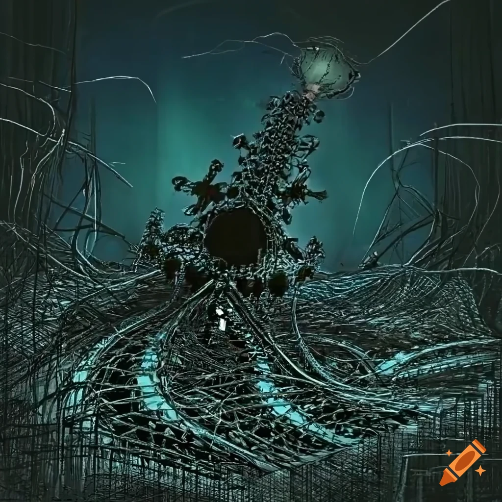 surreal wireframe artwork by Yves Tanguy and Arthur Rackham