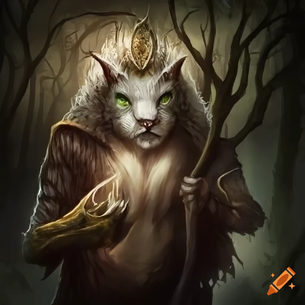 fantasy art of a half-beast healer in a dark forest