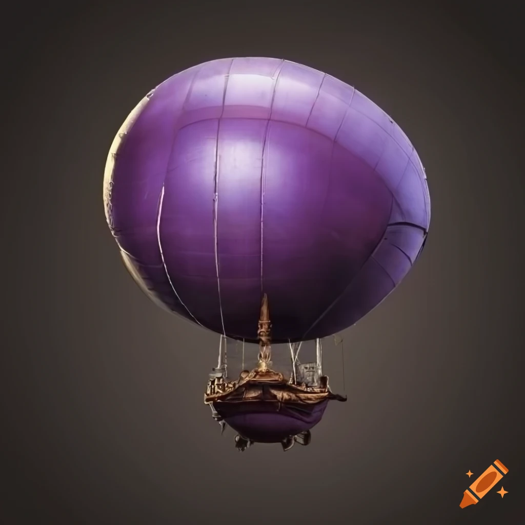 steampunk airship with purple balloon