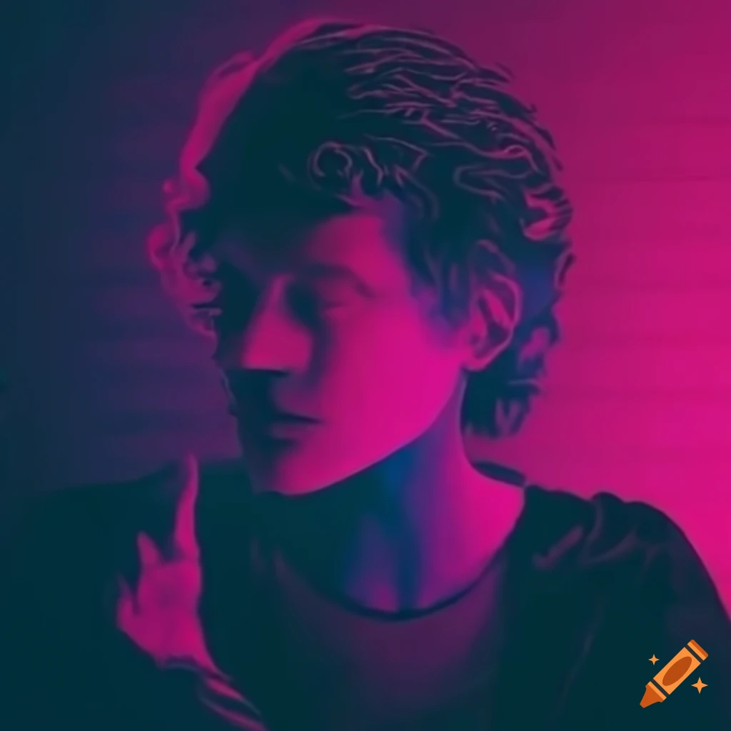 synthwave digital art with a person raising hands
