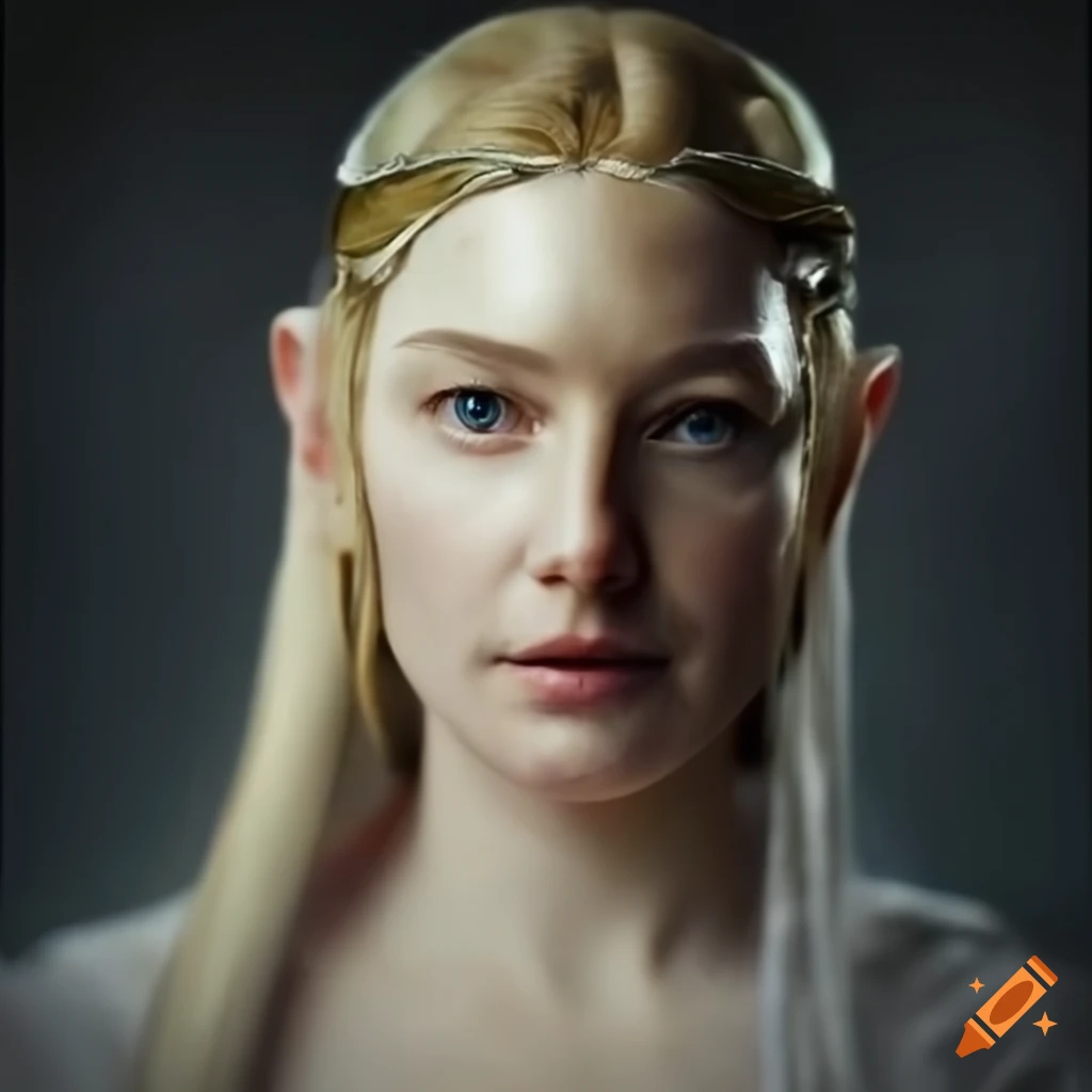 photorealistic portrait of Galadriel with the magic ring