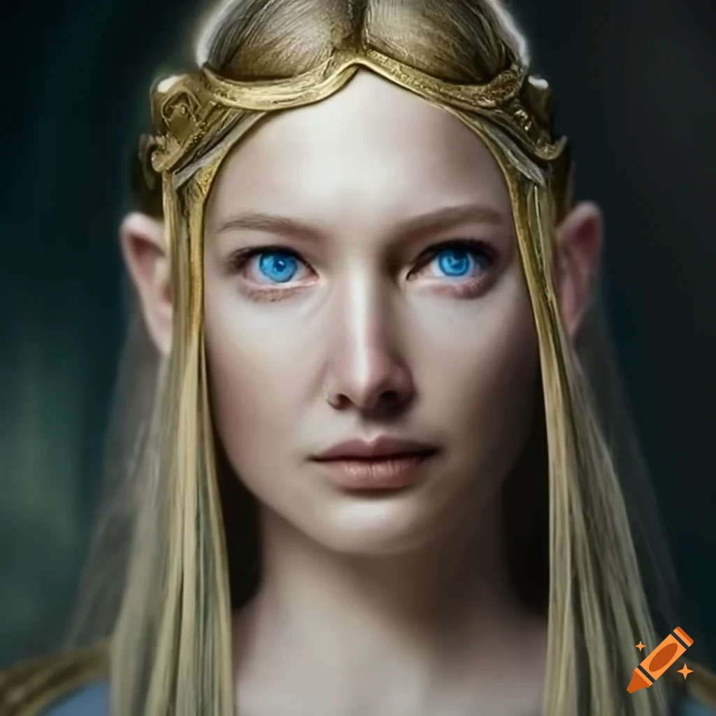 photorealistic portrait of Galadriel with magic ring