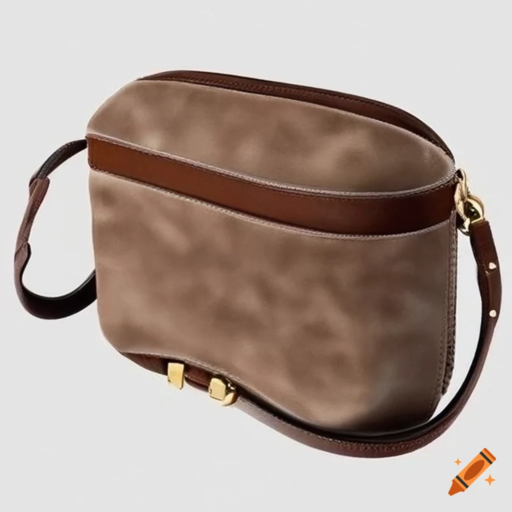 dark brown leather canteen bag with beige velvet details