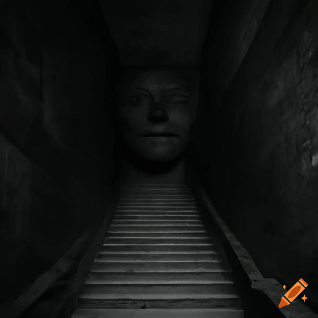 image of a dark concrete staircase with a human face