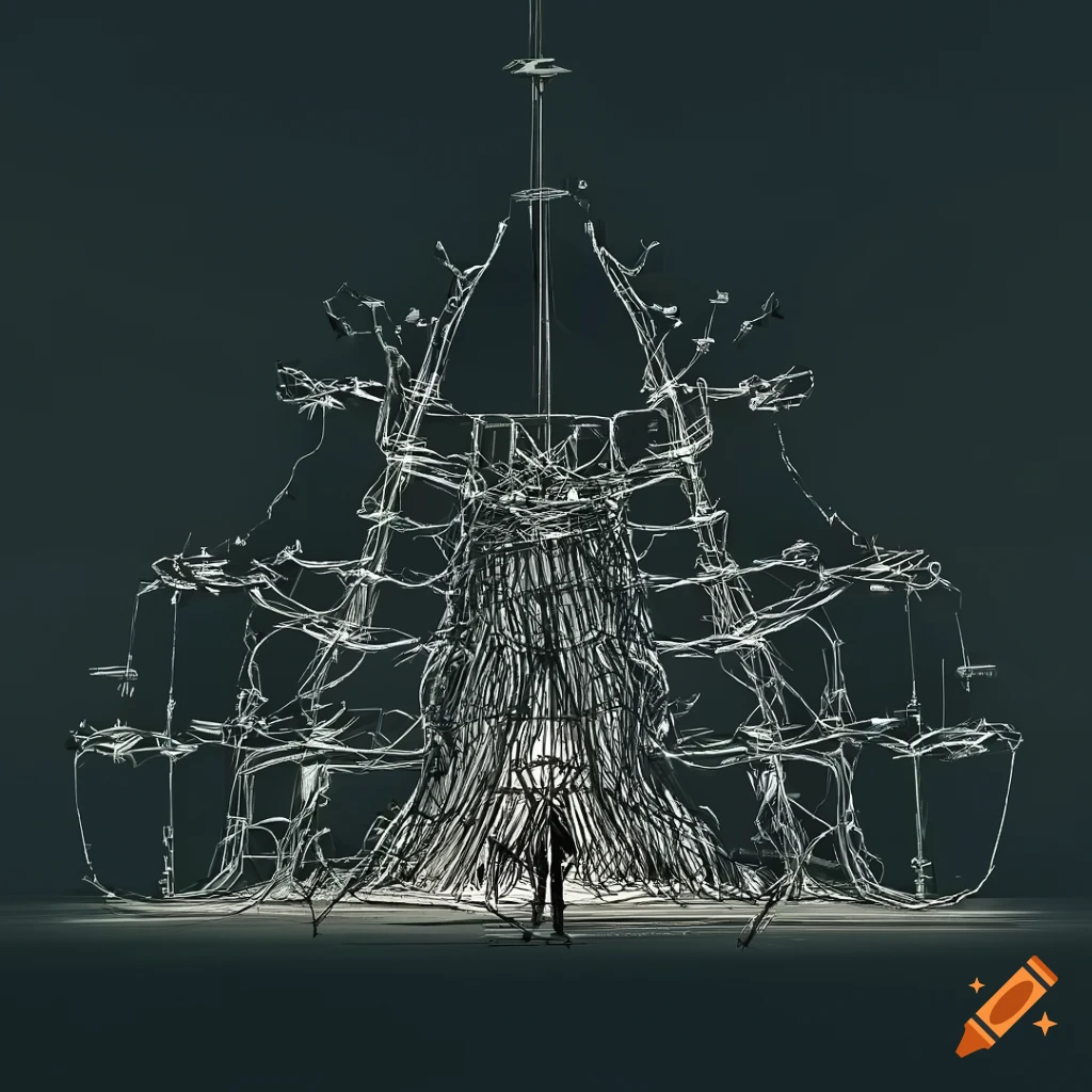abstract wireframe illustration inspired by Yves Tanguy and Arthur Rackham