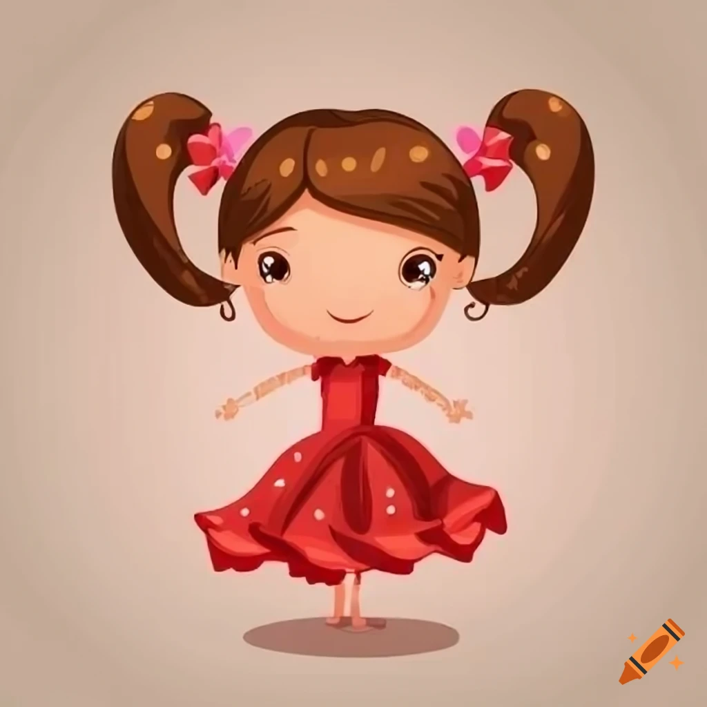 cartoon illustration of a cute girl wearing traditional Spanish clothing