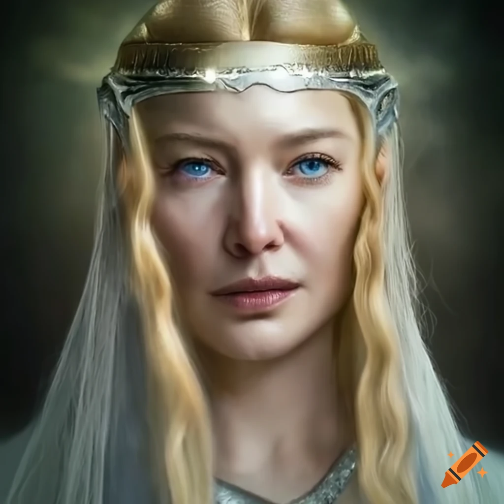 photorealistic portrait of Galadriel with magic ring