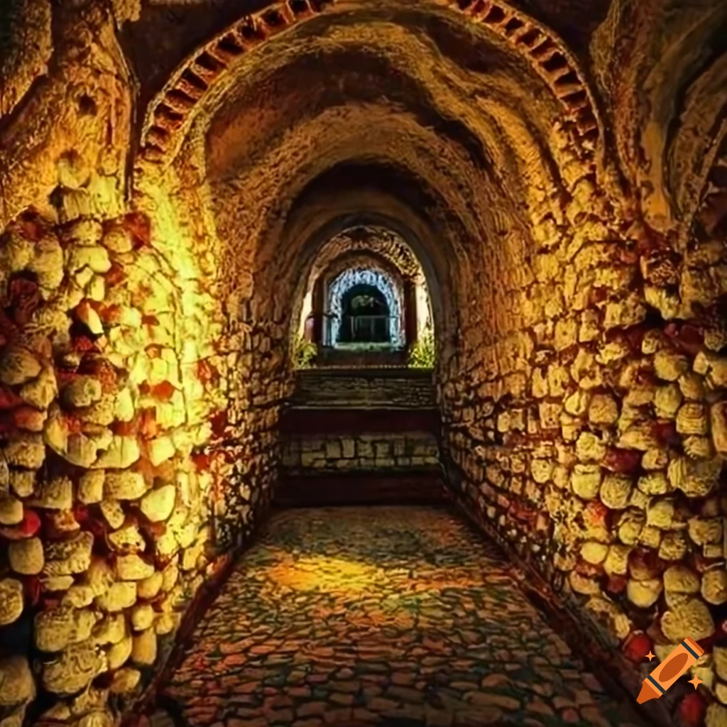 mosaic-covered buildings in an ancient subterranean city