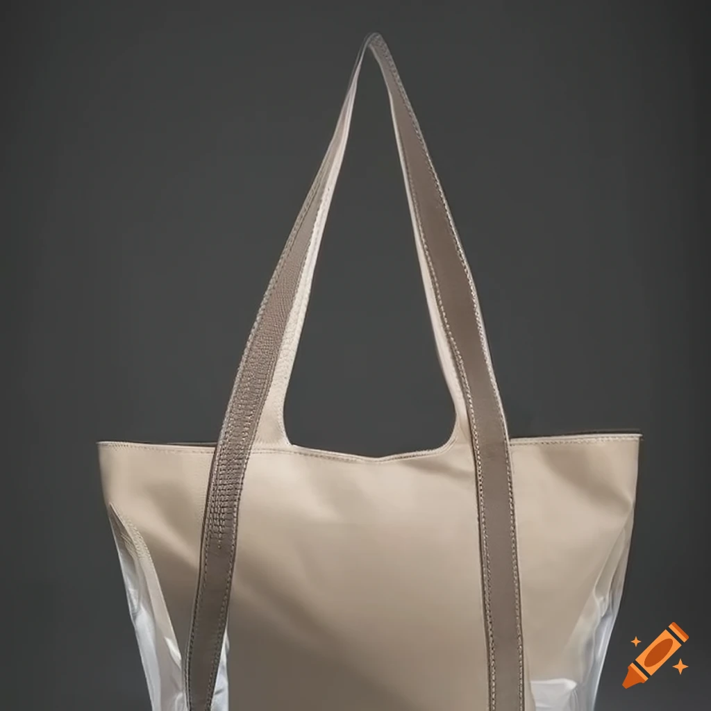 transparent PVC tote bag with beige canvas bag