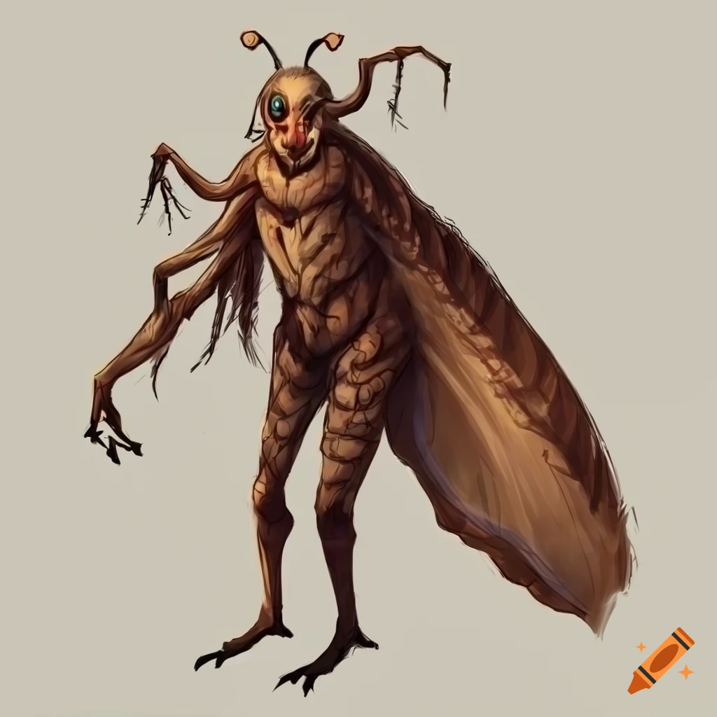 character concept design of a moth-inspired creature with multiple arms