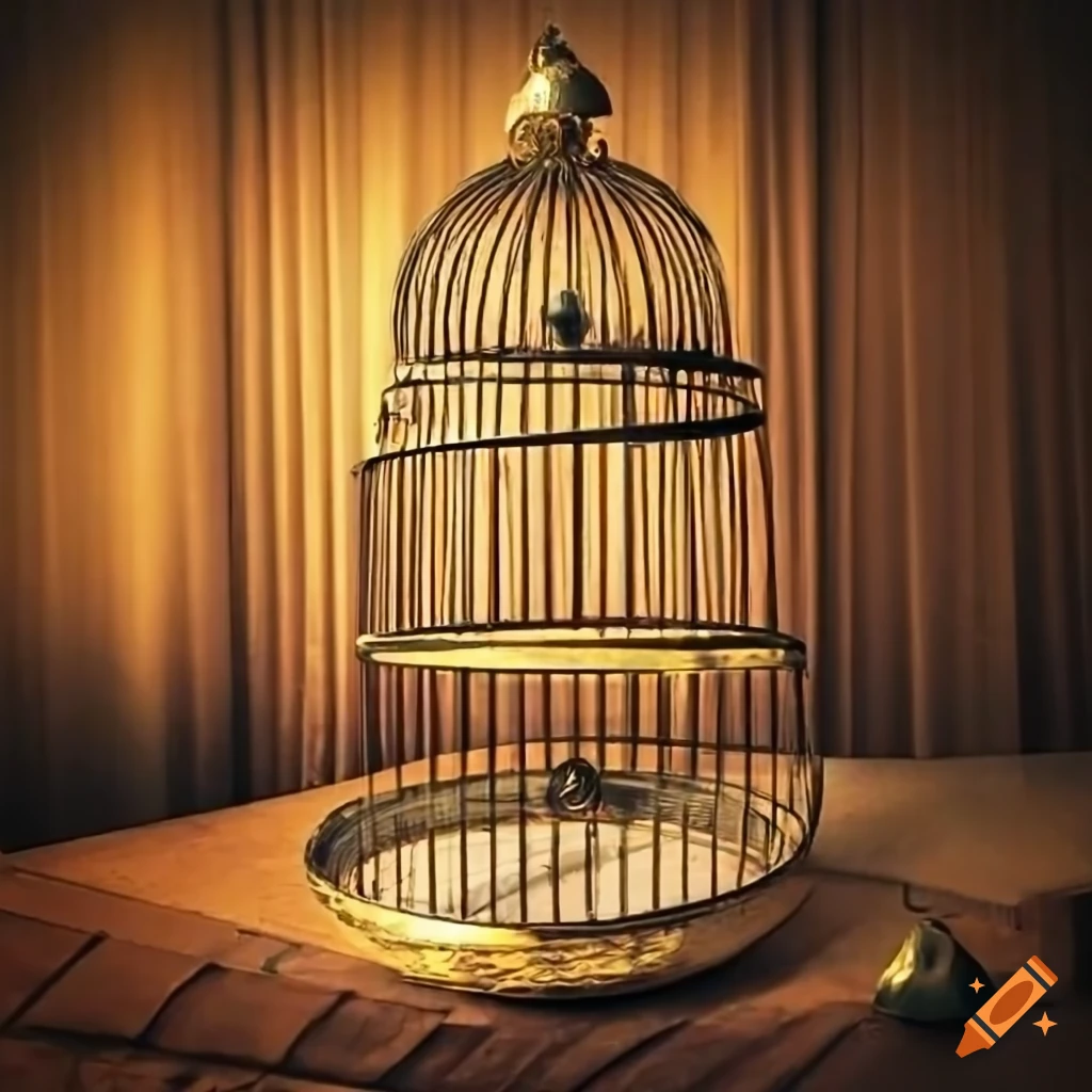 gilded bird cage in a dark room