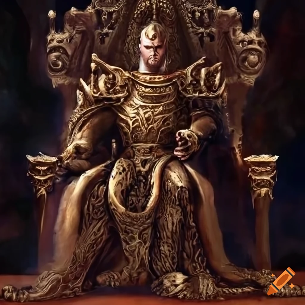 detailed image of a king on a crocodile skin throne