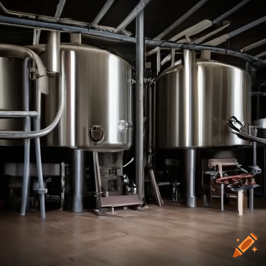 brewery with stainless steel brewing equipment