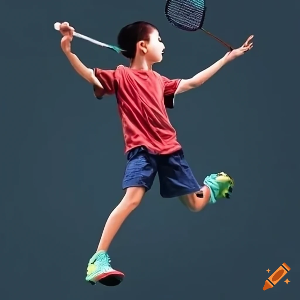 kid playing badminton with a powerful smash
