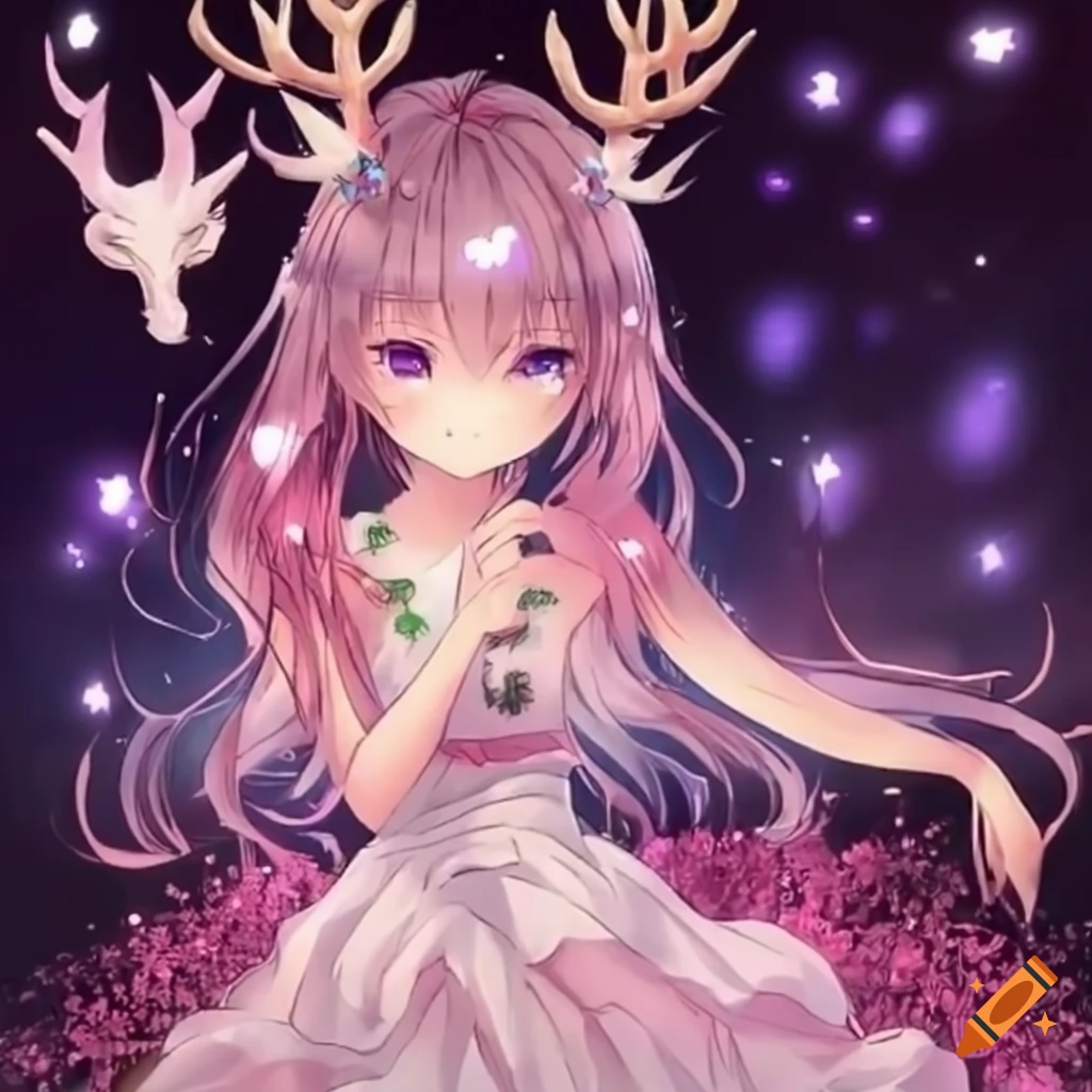 anime girl with antlers displaying magical abilities