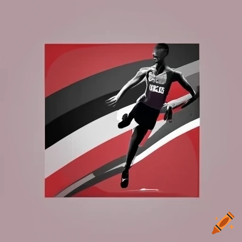red, white, and black track and field logo