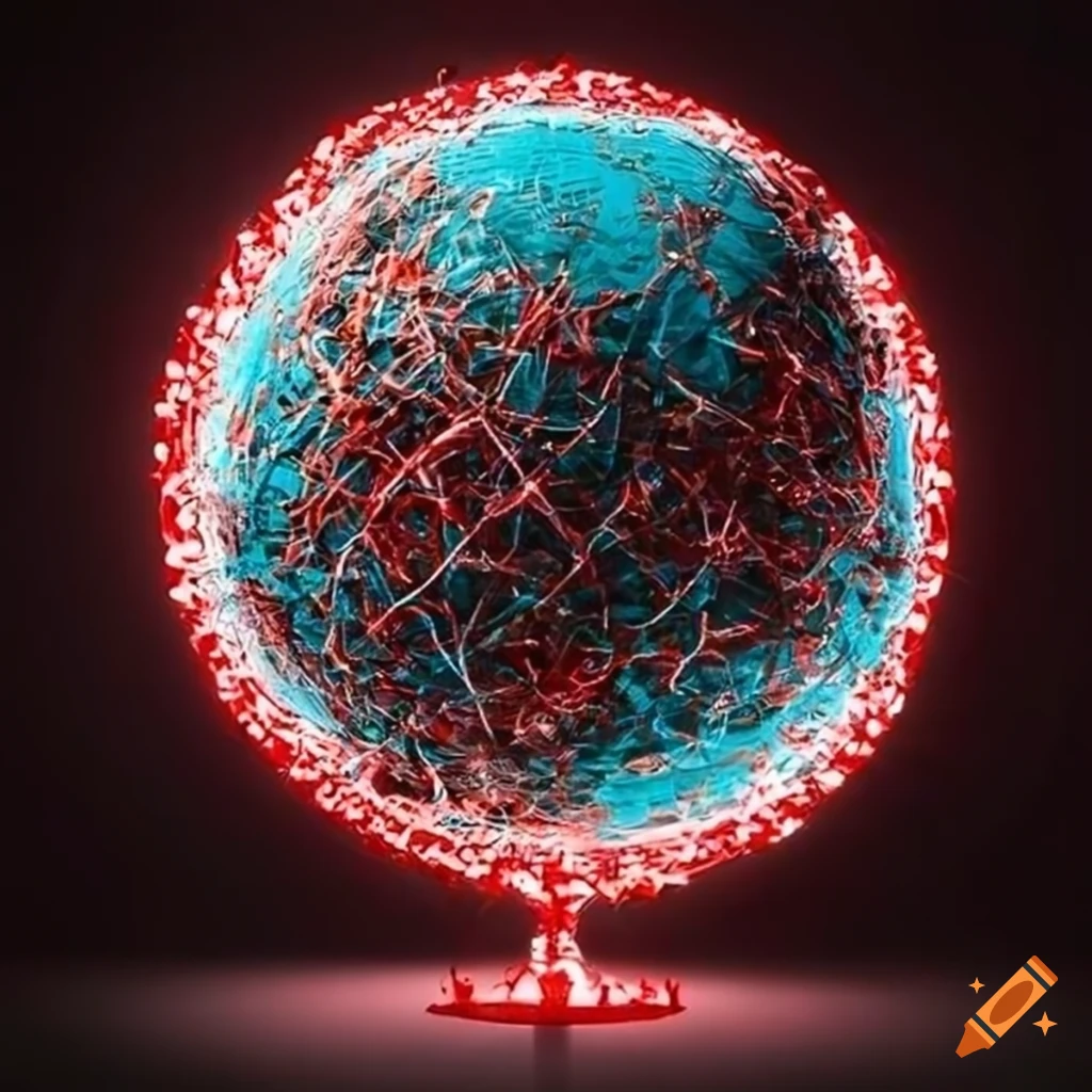 artwork of hearts forming a net around a globe