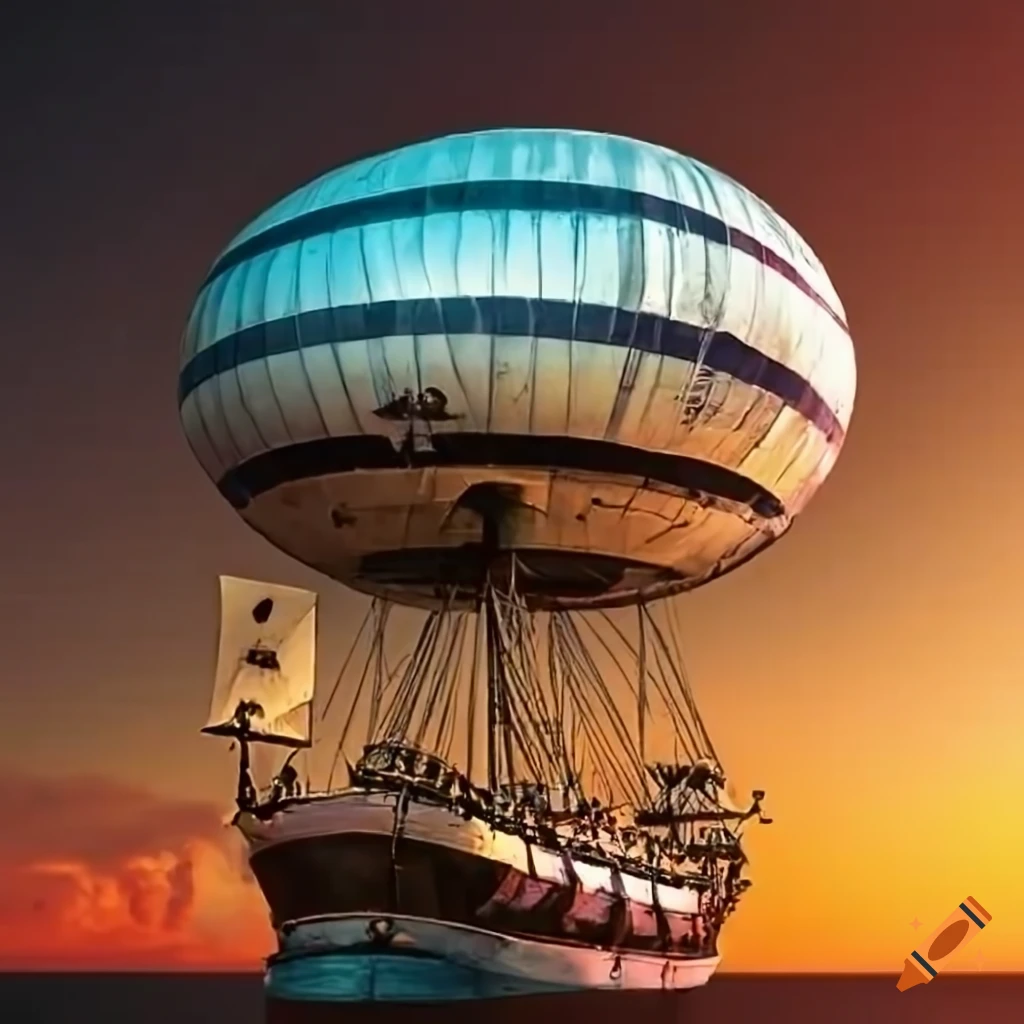 steampunk style galleon airship with purple balloon