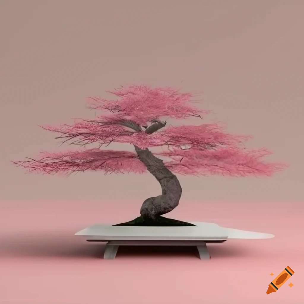 pink leaf bonsai tree in 3D render