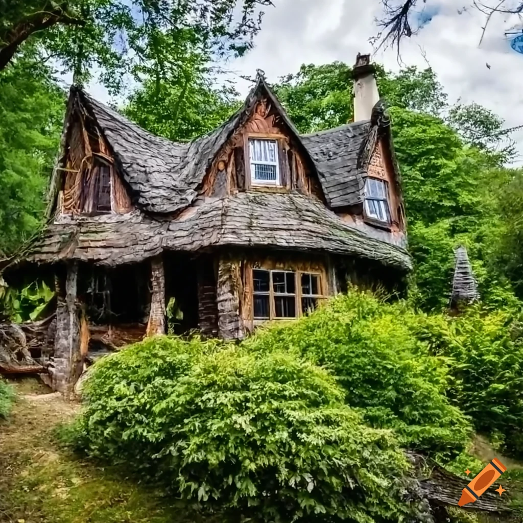 witch treehouse in a magical forest