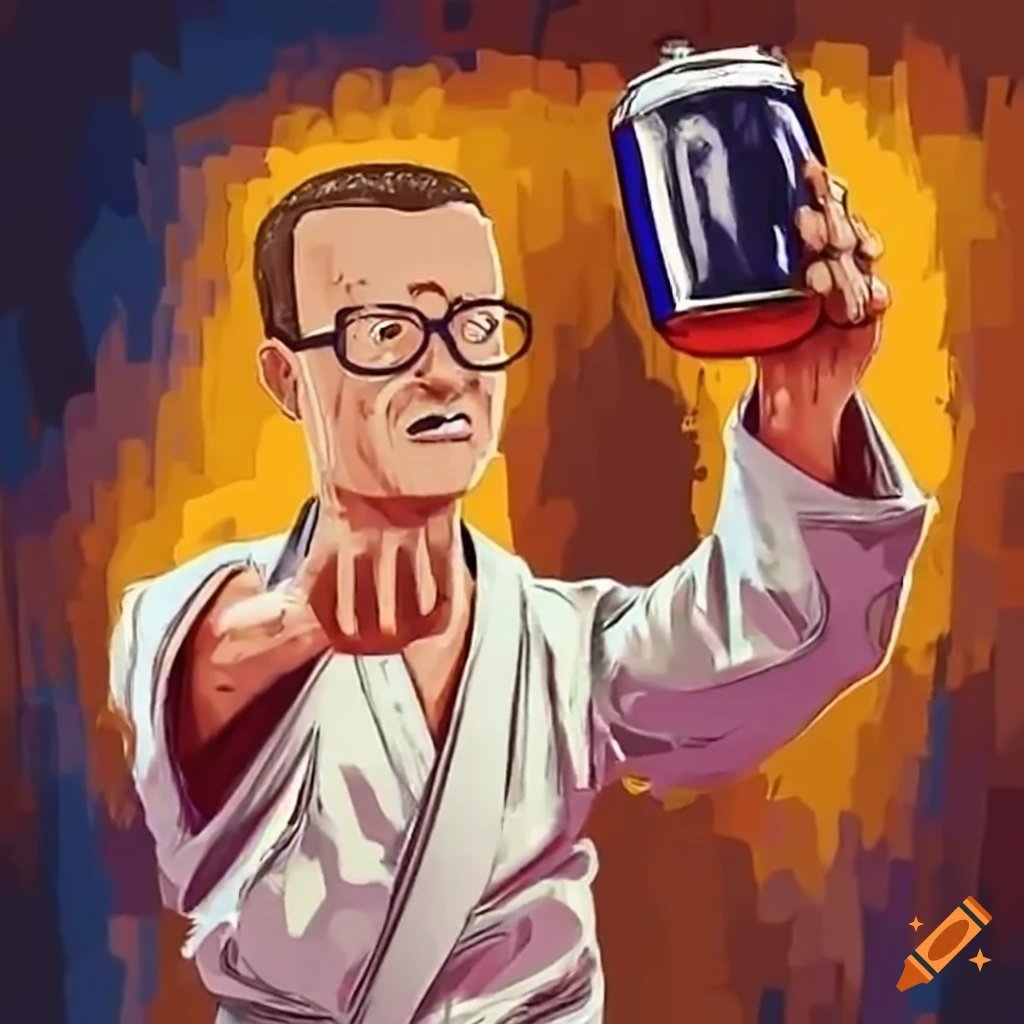 Hank Hill winning a karate tournament with a beer in hand