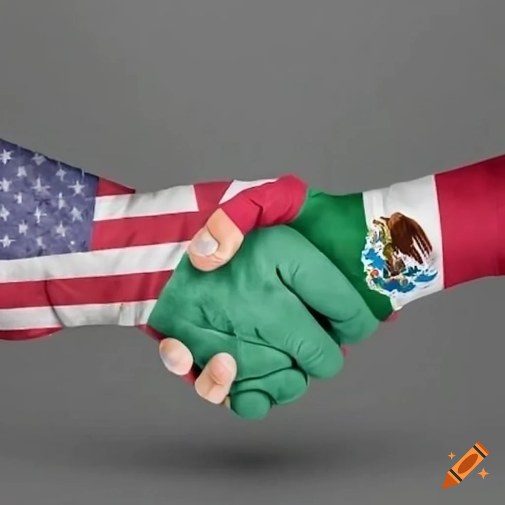 Mexican and US flags shaking hands