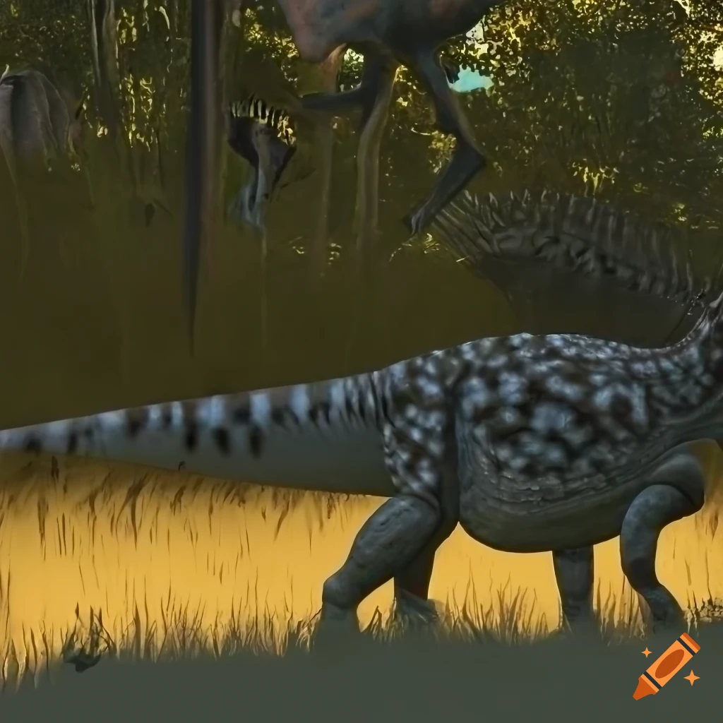 frontal view of two iguanodon-dinosaurs with detailed skin texture