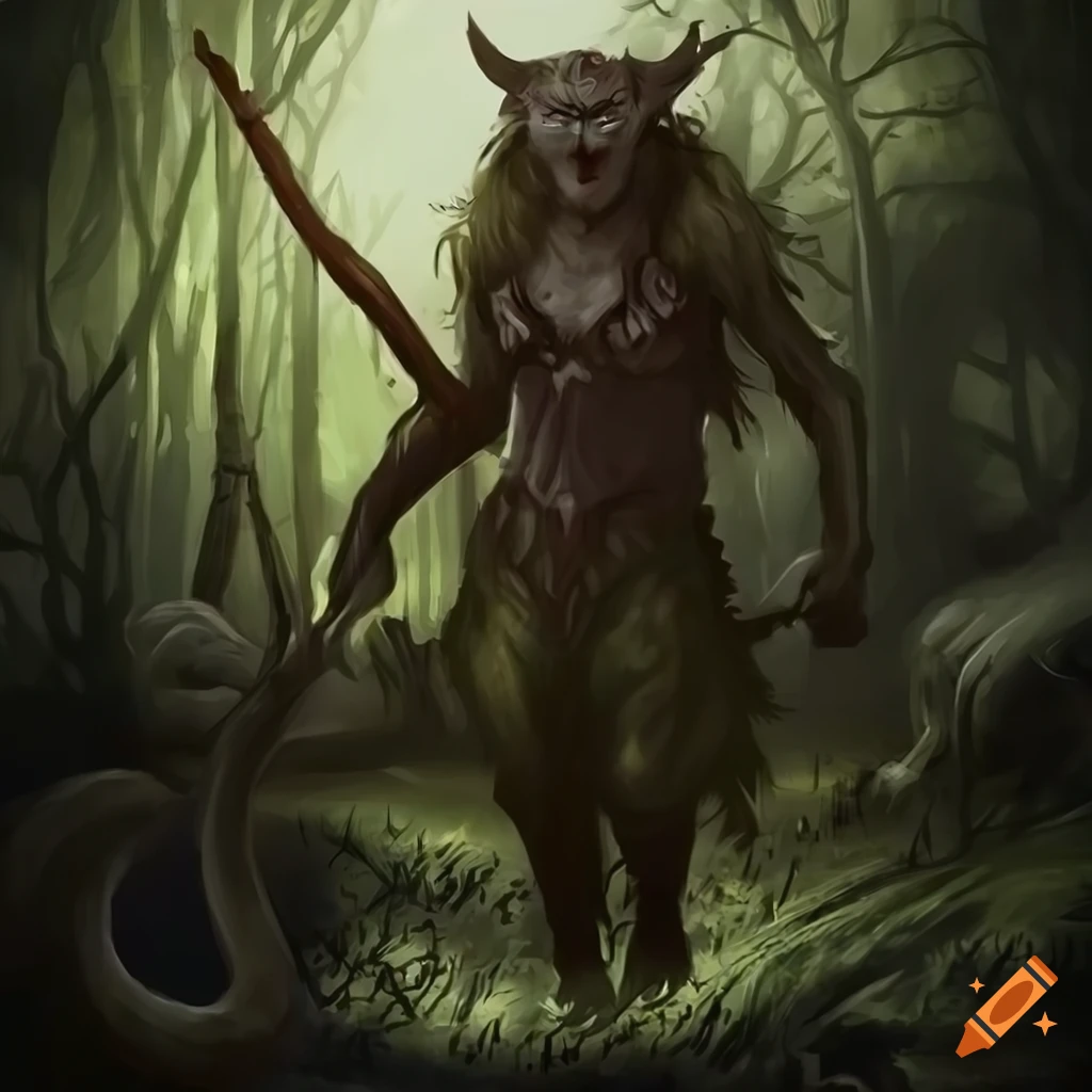 fantasy art of a half-beast healer in a dark forest