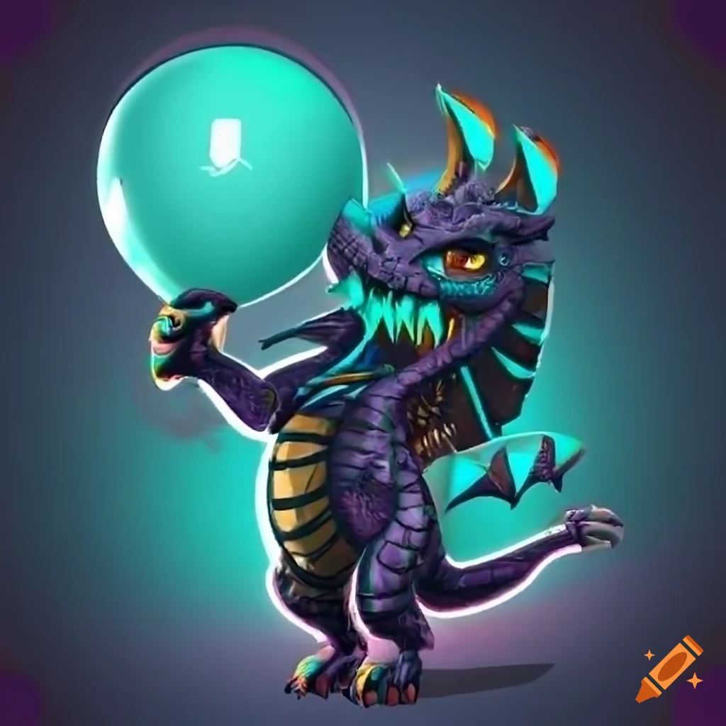 spectacular image of a majestic black and turquoise dragon playing with a ball
