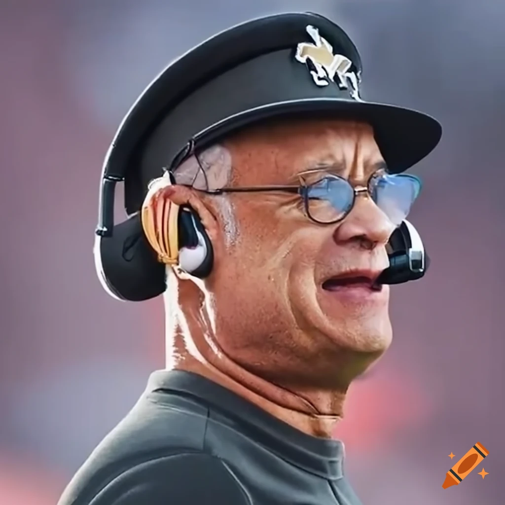 Tom Hanks coaching the New Orleans Saints in sunglasses and hat