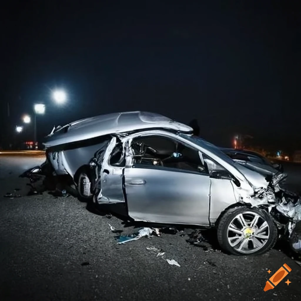 photo of a car accident at night