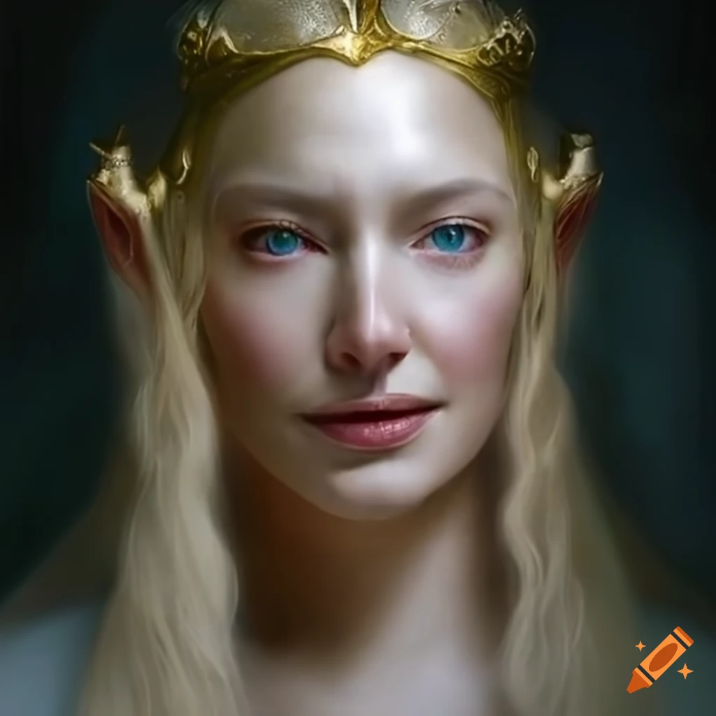 photorealistic portrait of Galadriel with magic ring